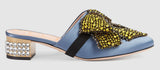 Satin Slipper with Crystal Bow, Blue - DESIGNER INSPIRED FASHIONS
