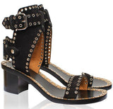 'Jaeryn' Embellished Black Leather Sandals - DESIGNER INSPIRED FASHIONS