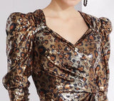Asymmetrical Sequin-Embellished Leopard Mini Dress