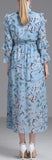 Printed Ruffled Silk Midi Dress in Blue - DESIGNER INSPIRED FASHIONS