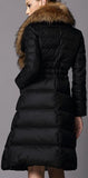 Puffer Coat with Removable Fur Collar, Black