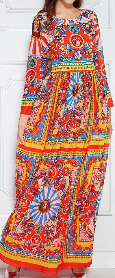 'Carretto' Print Long-Sleeve Silk-Blend Maxi Dress - DESIGNER INSPIRED FASHIONS