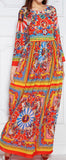 'Carretto' Print Long-Sleeve Silk-Blend Maxi Dress - DESIGNER INSPIRED FASHIONS