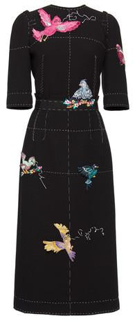Embellished Bird Black Knee-Length Dress - DESIGNER INSPIRED FASHIONS
