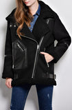 Faux-Shearling-Trim Bomber Jacket, Black or Sand