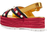 Metallic Leather Pearl-Studded Platform Sandals - DESIGNER INSPIRED FASHIONS