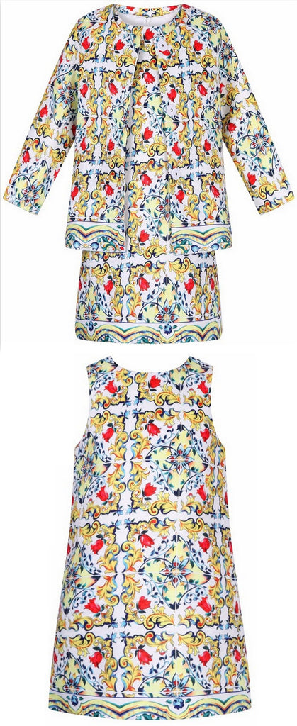 Tile Print Jacket & Dress Set - DESIGNER INSPIRED FASHIONS