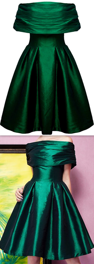 Off-the-Shoulder Emerald Green Satin Dress - DESIGNER INSPIRED FASHIONS