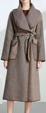 Gingham Large-Collar Wool-Blend Wrap Coat