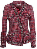 Fringed Tweed Knit Jacket in Red or Grey - DESIGNER INSPIRED FASHIONS