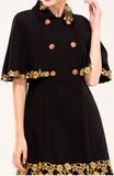 Embroidered Short Cape-Coat with Fur Collar
