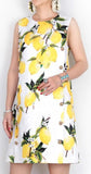 Embellished Jacquard Lemon Print Shift Dress - DESIGNER INSPIRED FASHIONS