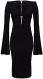 'Paige' Open V Sleeve Dress, Black - DESIGNER INSPIRED FASHIONS
