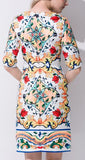 'Majolica' Print Knee Length Dress - Multi Color - DESIGNER INSPIRED FASHIONS