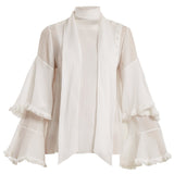 Bell-Sleeved Tie-Neck Blouse