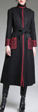 Contrasting Embroidered Wool Coat