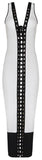 Lace-Up Bodycon Bicolor Dress, White & Black - DESIGNER INSPIRED FASHIONS