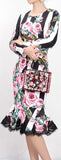 Floral & Striped Printed Lace-Hem Fluted Dress - DESIGNER INSPIRED FASHIONS