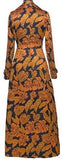Leaf-Print Long Trench Coat