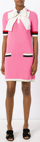 Knit Pink Dress with Bow - DESIGNER INSPIRED FASHIONS