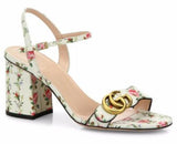 GG Marmont Floral Print Leather Sandals - White or Blue