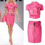 Faux-Leather Zip Top & Skirt Set in Pink - DESIGNER INSPIRED FASHIONS