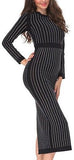 'Lauren' Vertical Rhinestone Embellished Black Midi Bandage Dress - DESIGNER INSPIRED FASHIONS