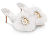 Maribou Trimmed Mules - Pink or White