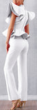 Ruffle Peplum Top and Pant Set, White