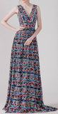 Multicolored Embroidered V-Neck Gown - DESIGNER INSPIRED FASHIONS