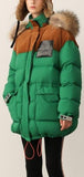 Color-Contrast Puffer Jacket with Removable Fur Hood