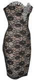 Rhinestone Embellished Strapless Lace Covered Stretchy Mini Dress