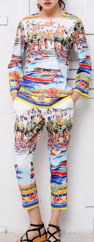 Colorful Print Top & Capri Pant Set - DESIGNER INSPIRED FASHIONS