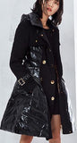 Black Flared Double-Breasted Puffer Coat