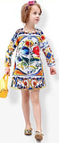 'Majolica' Print Long-Sleeve Dress - DESIGNER INSPIRED FASHIONS