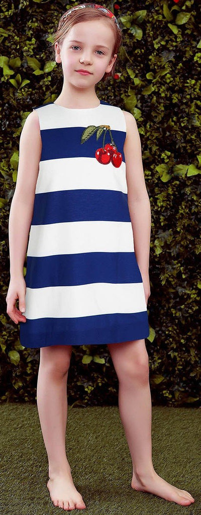 Striped Cherry Print Dress - DESIGNER INSPIRED FASHIONS