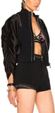 Black Jacket with Zip Sleeves & Black Shorts with Rib Insert & Studded Hem Set - DESIGNER INSPIRED FASHIONS
