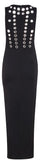Hole-Embellished Maxi Bodycon Gown, Black - DESIGNER INSPIRED FASHIONS