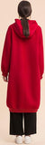 Long Red Wool Zip Hoodie-Coat