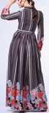Floral & Stripe Print Neck-Tie Long Dress-Black - DESIGNER INSPIRED FASHIONS