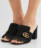 Marmont Fringed Suede Mules - Black, Green, Yellow or Pink - DESIGNER INSPIRED FASHIONS