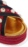 Metallic Leather Pearl-Studded Platform Sandals - DESIGNER INSPIRED FASHIONS