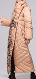 Printed Paneled Long Puffer Coat