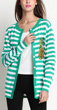 Pineapple Embellished Stripe Knit Cardigan - DESIGNER INSPIRED FASHIONS