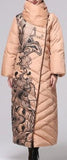 Printed Paneled Long Puffer Coat