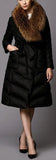 Puffer Coat with Removable Fur Collar, Black