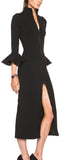 Black Bell-Sleeve Zip Midi Dress - DESIGNER INSPIRED FASHIONS