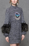 Ostrich Feather Sequin Embellished Knit Sweater - DESIGNER INSPIRED FASHIONS