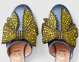 Satin Slipper with Crystal Bow, Blue - DESIGNER INSPIRED FASHIONS