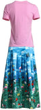Tiger-Embellished T-Shirt & Pleated Floral-Garden Printed Midi Skirt - DESIGNER INSPIRED FASHIONS
